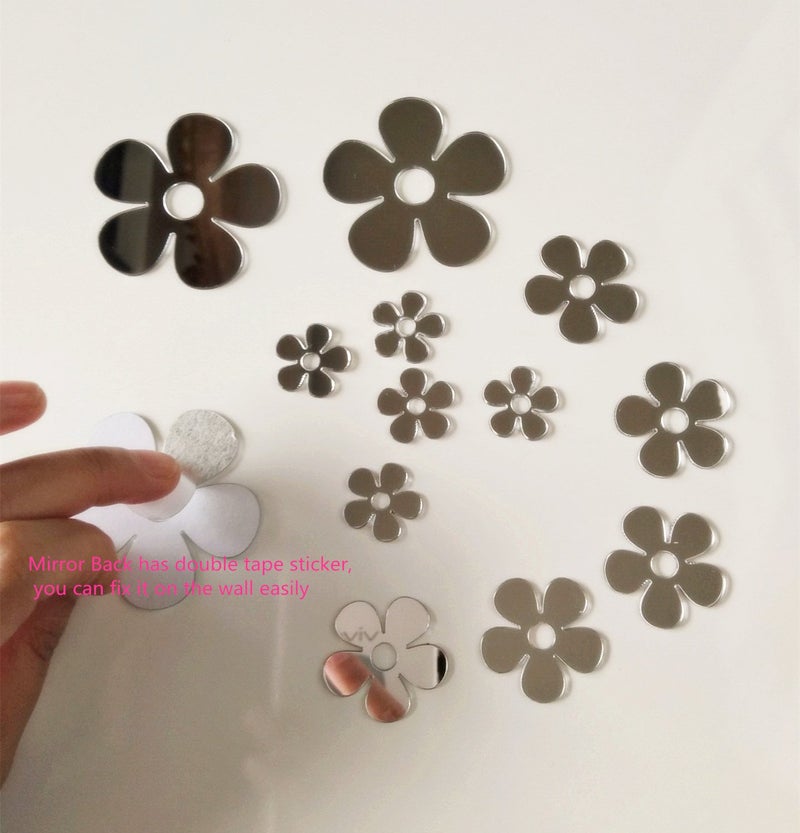 MEYA Set of 50pcs Little Flowers Mirror Sticker,Different Sizes Flower Mirror Decal for Kids Nursery Home Deco,DIY Craft& Scrapbooking Accessory Mirror Pieces Stickers - Image 3